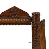 Sweet Old Postcard Size Standing Tramp Art Frame with Stacks and Stars and Original Glass