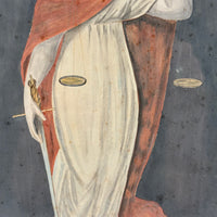 Lady Justice with Scales and Sword, Allegorical Watercolor Signed AHD, 1817