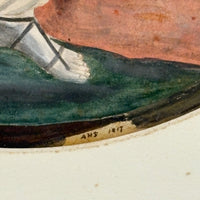 Lady Justice with Scales and Sword, Allegorical Watercolor Signed AHD, 1817