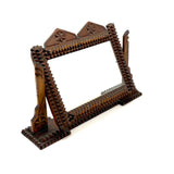 Sweet Old Postcard Size Standing Tramp Art Frame with Stacks and Stars and Original Glass