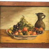 Pile of Fruit and Pitcher, c. 1930s-40s Folk Art Oil on Board Still Life