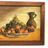 Pile of Fruit and Pitcher, c. 1930s-40s Folk Art Oil on Board Still Life