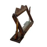 Sweet Old Postcard Size Standing Tramp Art Frame with Stacks and Stars and Original Glass