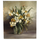 SOLD Daffodils in Glass Jar, Earlyish 20th C. Signed Oil on Tin Painting