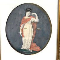 Lady Justice with Scales and Sword, Allegorical Watercolor Signed AHD, 1817