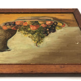 Pile of Fruit and Pitcher, c. 1930s-40s Folk Art Oil on Board Still Life