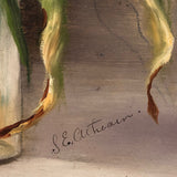 SOLD Daffodils in Glass Jar, Earlyish 20th C. Signed Oil on Tin Painting