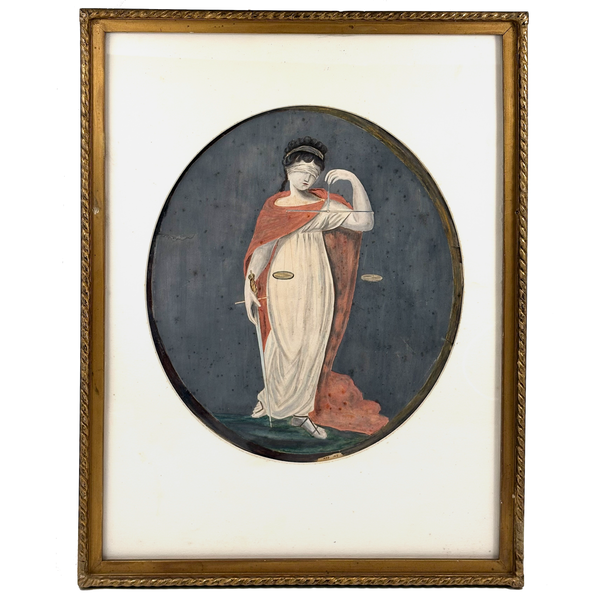 Lady Justice with Scales and Sword, Allegorical Watercolor Signed AHD, 1817