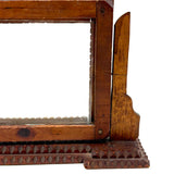 Sweet Old Postcard Size Standing Tramp Art Frame with Stacks and Stars and Original Glass