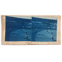 C. 1900 Homemade Cyanotype Stereoview: Spanish Bullfight