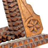 Sweet Old Postcard Size Standing Tramp Art Frame with Stacks and Stars and Original Glass