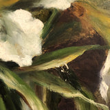 SOLD Daffodils in Glass Jar, Earlyish 20th C. Signed Oil on Tin Painting