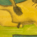 LION with Huge Red Lipped Smile, Marvelous Large Pastel on Paper Folk Drawing, Framed as Found