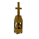 Little Church: Great Old Gold Painted Architectural Ball in Cage Whimsy with Cross