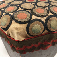 Super Sweet, Well Worn Antique Wool-Penny-Rug-Covered Hexagonal Stool