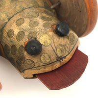 Marvelous Old Painted Wooden Rolling Frog Toy with In and Out Tongue