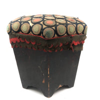 Super Sweet, Well Worn Antique Wool-Penny-Rug-Covered Hexagonal Stool