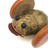 Marvelous Old Painted Wooden Rolling Frog Toy with In and Out Tongue