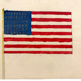 American Flag with 48 X's For Stars, C. 1910 Watercolor School Drawing