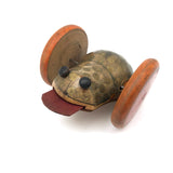 Marvelous Old Painted Wooden Rolling Frog Toy with In and Out Tongue