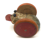 Marvelous Old Painted Wooden Rolling Frog Toy with In and Out Tongue