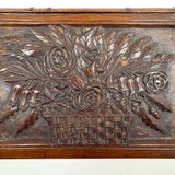 Like a Theorem Painting, 19th Century Hand-carved Book Shaped Box with Hand-carved Basket of Flowers