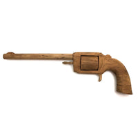 Wooden Folk Art Revolver with Rotating Cylinder