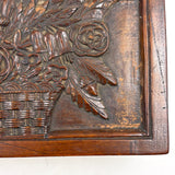 Like a Theorem Painting, 19th Century Hand-carved Book Shaped Box with Hand-carved Basket of Flowers