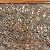 Like a Theorem Painting, 19th Century Hand-carved Book Shaped Box with Hand-carved Basket of Flowers