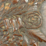 Like a Theorem Painting, 19th Century Hand-carved Book Shaped Box with Hand-carved Basket of Flowers