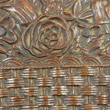 Like a Theorem Painting, 19th Century Hand-carved Book Shaped Box with Hand-carved Basket of Flowers