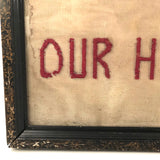 GOD BLESS OUR HOME, Wonderfully Crude Make Do Embroidery on Wire Mesh Screen, Original Frame