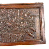 Like a Theorem Painting, 19th Century Hand-carved Book Shaped Box with Hand-carved Basket of Flowers