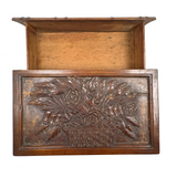 Like a Theorem Painting, 19th Century Hand-carved Book Shaped Box with Hand-carved Basket of Flowers
