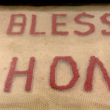 GOD BLESS OUR HOME, Wonderfully Crude Make Do Embroidery on Wire Mesh Screen, Original Frame