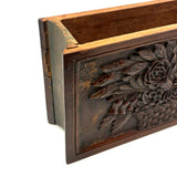 Like a Theorem Painting, 19th Century Hand-carved Book Shaped Box with Hand-carved Basket of Flowers