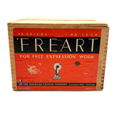 C. 1940s American Crayon Co Wooden Box of 36 Fat White Freart Chalk Sticks in Sawdust