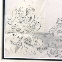 1847 Calligraphic Ink and Graphite Drawing with Swans and Floating Eye, Plus Two Accompanying Love Letters