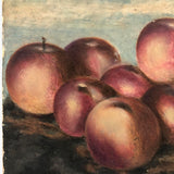 Red Astrican Apples Under Blue Sky, Old Folk Art Oil on Canvas