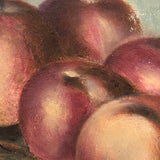 Red Astrican Apples Under Blue Sky, Old Folk Art Oil on Canvas