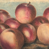 Red Astrican Apples Under Blue Sky, Old Folk Art Oil on Canvas