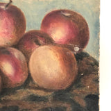 Red Astrican Apples Under Blue Sky, Old Folk Art Oil on Canvas