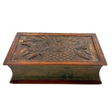 Like a Theorem Painting, 19th Century Hand-carved Book Shaped Box with Hand-carved Basket of Flowers