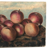 Red Astrican Apples Under Blue Sky, Old Folk Art Oil on Canvas
