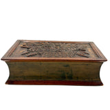 Like a Theorem Painting, 19th Century Hand-carved Book Shaped Box with Hand-carved Basket of Flowers