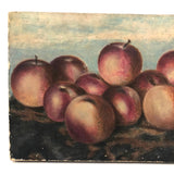 Red Astrican Apples Under Blue Sky, Old Folk Art Oil on Canvas