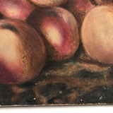 Red Astrican Apples Under Blue Sky, Old Folk Art Oil on Canvas