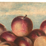 Red Astrican Apples Under Blue Sky, Old Folk Art Oil on Canvas