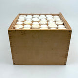 C. 1940s American Crayon Co Wooden Box of 36 Fat White Freart Chalk Sticks in Sawdust