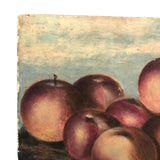 Red Astrican Apples Under Blue Sky, Old Folk Art Oil on Canvas